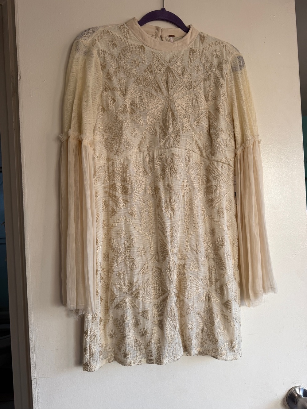Free People Cleo Tea Lace-Embroidered Mini Dress in Cream